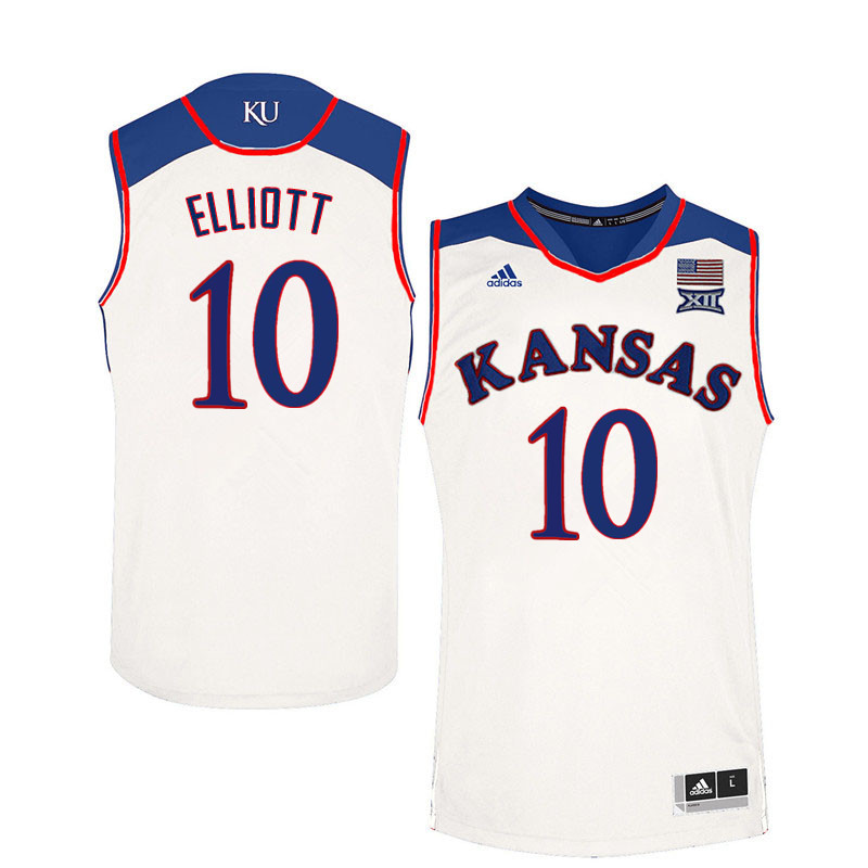 Men #10 Elijah Elliott Kansas Jayhawks College Basketball Jerseys Sale-White